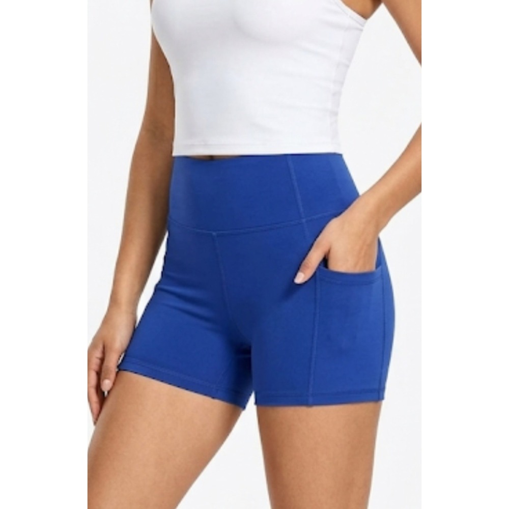 T ch XS Performance Bike Shorts with Side Pockets Blue Solid Gym Compression NWT